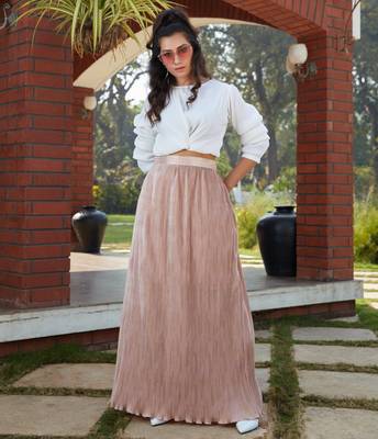 Peach plain polyester Semi Stitched bridal lehenga 1