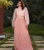 Pink plain polyester Semi Stitched bridal lehenga