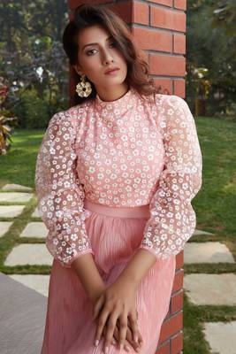 Pink plain polyester Semi Stitched bridal lehenga 2
