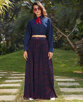 Navy-blue plain polyester Semi Stitched bridal lehenga 1