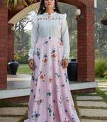 Pink printed crepe Semi Stitched bridal lehenga