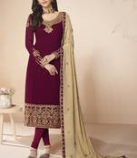 Magenta Color Embroidered Salwar Kameez