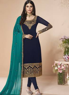 Navy Blue Embroidered Salwar Kameez 1