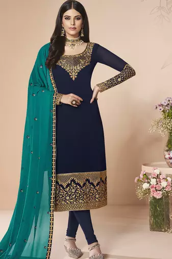 Navy Blue Embroidered Salwar Kameez