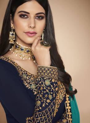 Navy Blue Embroidered Salwar Kameez 2