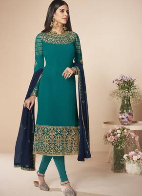 Teal blue Embroidered Salwar Kameez 1