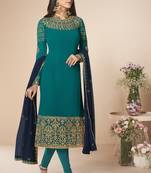 Teal blue Embroidered Salwar Kameez