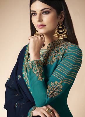 Teal blue Embroidered Salwar Kameez 2