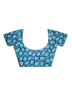 Blue printed chiffon saree with blouse 4