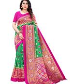 Green printed poly silk saree with blouse