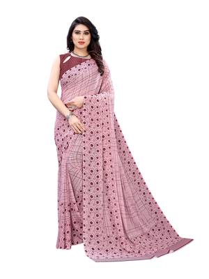 Purple printed georgette saree with blouse 1