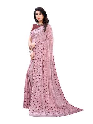 Purple printed georgette saree with blouse 2