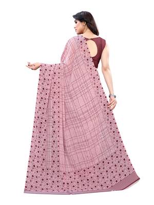 Purple printed georgette saree with blouse 3