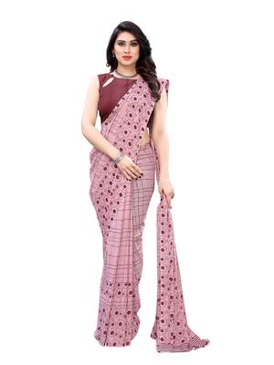 Purple printed georgette saree with blouse 4