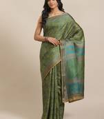 Green printed art silk saree with blouse