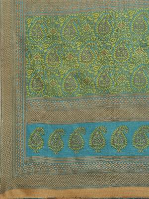 Green printed art silk saree with blouse 4