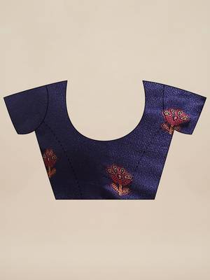 Navy blue printed jute saree with blouse 3