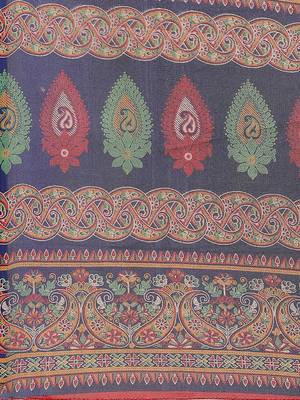 Navy blue printed jute saree with blouse 4