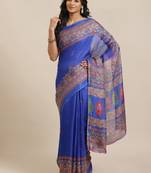 Blue printed jute saree with blouse