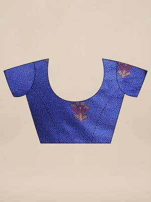Blue printed jute saree with blouse 3