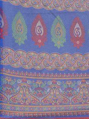 Blue printed jute saree with blouse 4