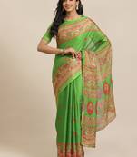 Green printed jute saree with blouse