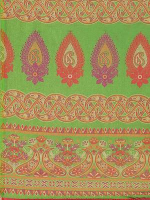 Green printed jute saree with blouse 4