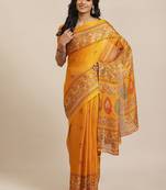 Mustard printed jute saree with blouse