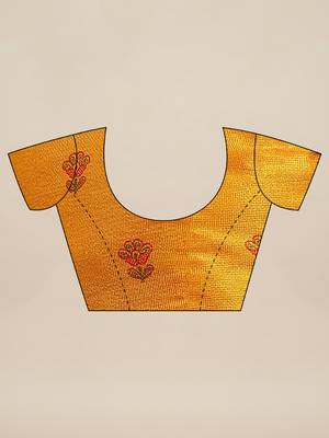 Mustard printed jute saree with blouse 3
