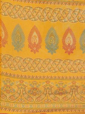 Mustard printed jute saree with blouse 4