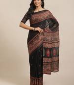 Black printed jute saree with blouse