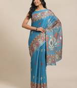 Blue printed jute saree with blouse