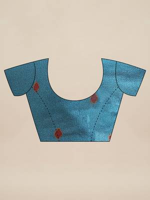 Blue printed jute saree with blouse 3