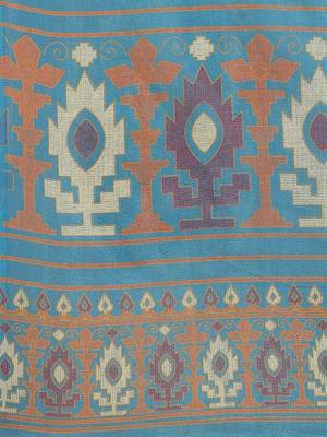 Blue printed jute saree with blouse 4