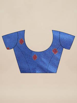 Blue printed jute saree with blouse 3