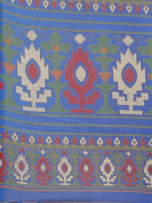 Blue printed jute saree with blouse 4
