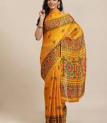 Mustard printed jute saree with blouse