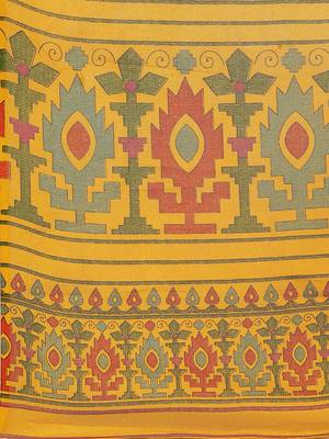 Mustard printed jute saree with blouse 4