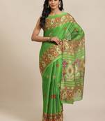 Green printed jute saree with blouse