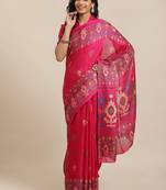 Pink printed jute saree with blouse