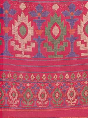 Pink printed jute saree with blouse 4