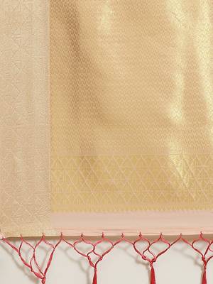 Peach woven silk blend saree with blouse 4