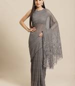 Grey plain net saree with blouse