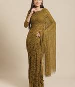 Green plain net saree with blouse