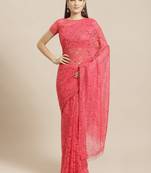 Pink plain net saree with blouse