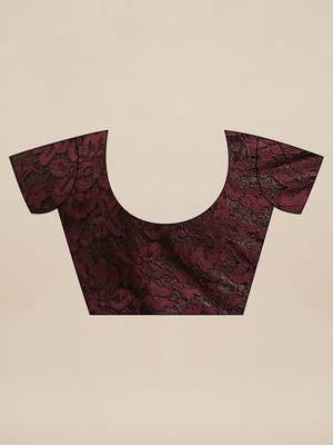 Wine plain net saree with blouse 3