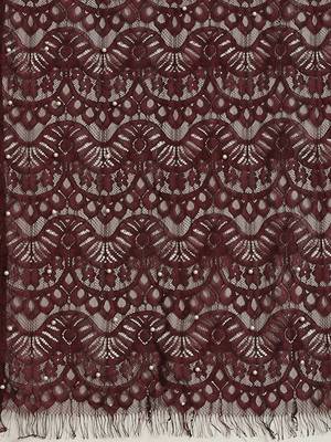Wine plain net saree with blouse 4
