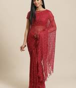 Maroon plain net saree with blouse