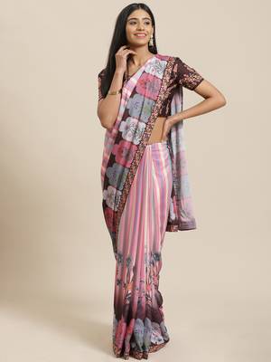 Multicolor printed crepe saree with blouse 1