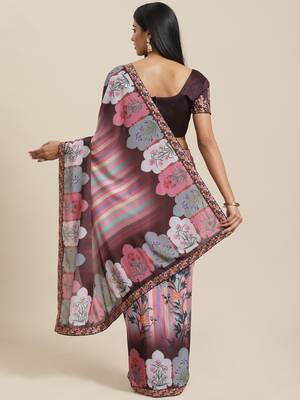 Multicolor printed crepe saree with blouse 2